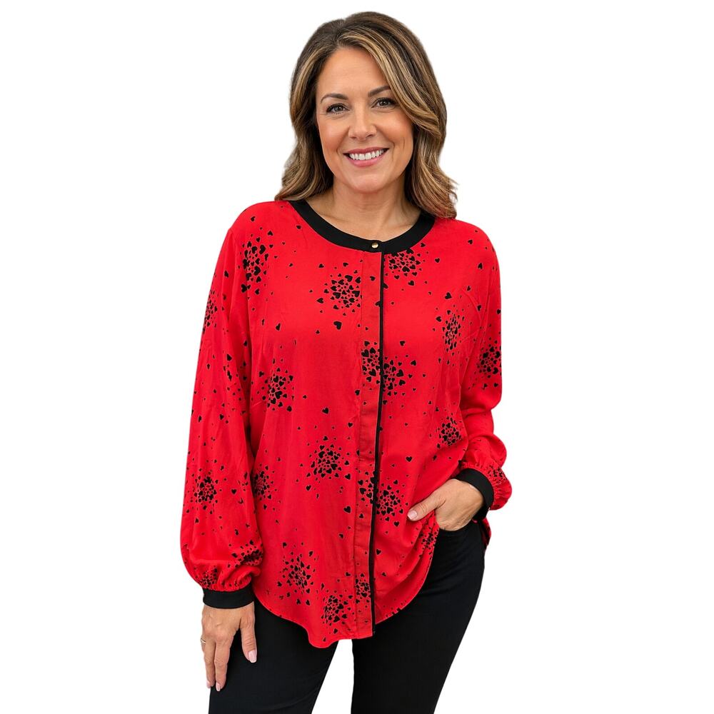 NWT Liz claiborne sz 1X career thick chiffon long sleeve hot red Valentines top
